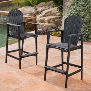 Set of 2 Dark Gray Outdoor Acacia <b>Wood</b> Adirondack <b>Barstools</b> - Product Image 3