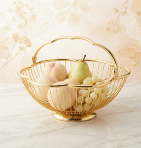 Corbeille à fruits en fil métallique doré avec poignée, bol de rangement de luxe pour la cuisine, porte-fruits décoratif - Product Image 1