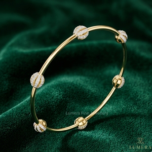 Luxury Lab Grown Brilliant Cut Diamond Sphere <b>Bangle</b> Bracelet for Women IGI Certified Diamonds 9KT 10KT 14KT 18KT <b>Gold</b> Plated - Product Image 4
