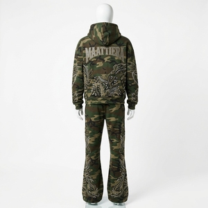 Men <b>Camouflage</b> Hoodie <b>Tracksuit</b> Rhinestone Embroidery Custom Streetwear Sportswear Matching Set OEM ODM Premium Fit - Product Image 2