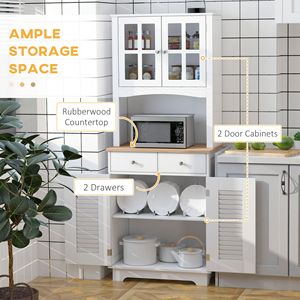 Credenza da Cucina Moderna da 67 Pollici con Dispensa, Ante in Vetro Incorniciato, Armadietti a Persiana, 2 Cassetti Aperti e Piano d'Appoggio per Microonde - Product Image 5