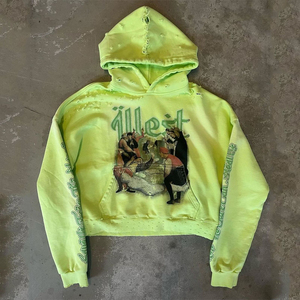 Sudadera con Capucha 2026 de Moda Urbana con Bordado Frontal, Patchwork, Relieve y Apliques, Efecto Monkey Acid Wash, Anti-Pilling, 100% Algodón - Product Image 5