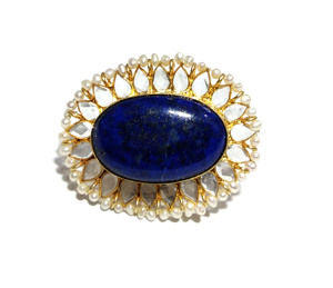 Natural Lapis Lazuli Oval Gemstone <b>Ring</b> Pearl Border 925 Silver Plated Handmade Bohemian Style Third Party Certified Statement - Product Image 4