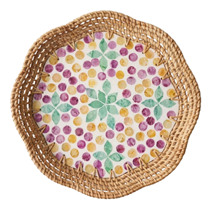 Bandeja de Servir de Nácar con Borde Festoneado de Ratán, Organizador Decorativo con Incrustaciones de Concha, Artesanía Vietnamita Directa de Fábrica - Product Image 3