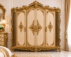 Exclusive Neo-Classical Style Hand Carved Bedroom Furniture French Style Hand Carved King <b>Size</b> Sleigh <b>Bed</b> With Gold Ornate <b>Frame</b> - Product Image 5