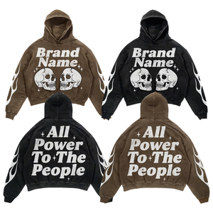 Sudadera con Capucha Personalizada con Gráfico de Calavera Lavada Estilo Vintage, Oversize, Estampado de Llamas, Estilo Urbano, de Gran Gramaje 300g, 100% Algodón, Unisex, Privada - Product Image 4