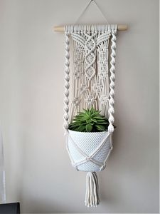 Support de plante suspendu en macramé de coton, design unique, fait main, pour plantes d'intérieur, jardin, balcon et terrasse, à vendre - Product Image 4