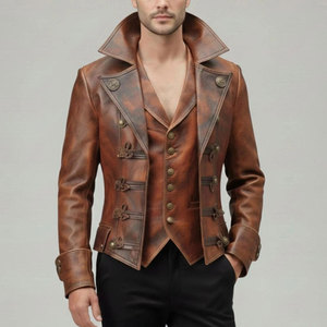 Vintage Brown Steampunk Leather <b>Jacket</b> for Men Victorian <b>Gothic</b> Pirate Cosplay Hot Sell Custom <b>Jacket</b> - Product Image 5