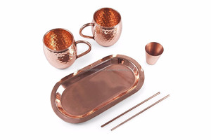 High Quality Moscow Copper Mule Mug Gift <b>Set</b> Handmade Pure Metal Tumbler Tray Straw Modern Design Coffee Beer Bar Accessories - Product Image 2