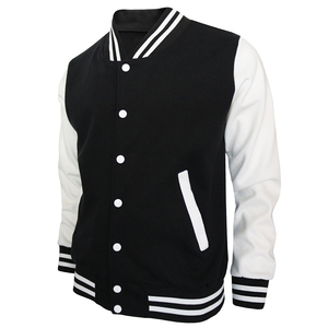 <b>Men's</b> Black <b>White</b> Regular Fit Preppy Style Turn-down Collar Polyester Shell Cotton Lining Varsity <b>Jacket</b> Available For Sale - Product Image 1