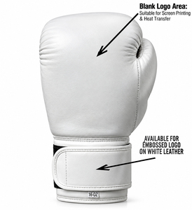 Gants de boxe Yamu Enterprises 16oz en cuir blanc pour sac de frappe et sparring, équipement personnalisable avec logo, fermeture auto-agrippante YM-BGW-01 - Product Image 6