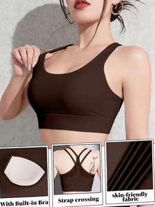 Women Double Strap Backless Athletic Bra Sheer Mesh Inset Tennis Training Crop Vest High Elasticity Exercise Activewear - Product Image 5