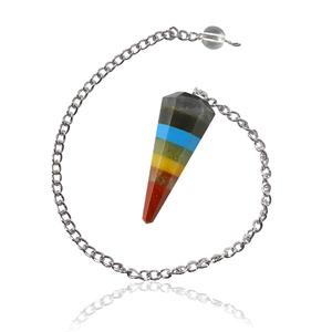 Péndulo Tallado de Piedras Preciosas de 7 Chakras con Cadena Plateada, Cristal Multicolor para Radiestesia y Meditación, Venta al Por Mayor - Product Image 1