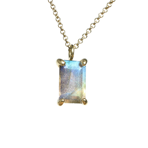 Emerald Cut <b>Opal</b> Fine Pendant <b>Necklace</b> 18K Gold Plated Solid 925 Sterling Silver Claw Setting Minimalist Box Chain Everyday Wear - Product Image 1