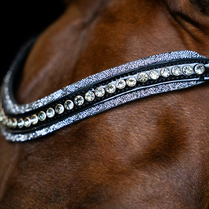 <b>Top</b> Brand Premium <b>Sparkly</b> Crystals Diamante Bling Decorative Wave Black Leather Horse Brow Band - Product Image 1