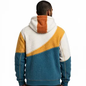 Sudadera con capucha de forro polar para hombre con bloques de color, logo bordado y bolsillo, ropa casual de otoño - Product Image 3
