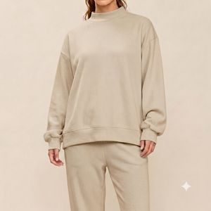 Custom Embroidered Streetwear Soft Cotton Mockneck Crewneck <b>Pullover</b> Sweater <b>Jumper</b> Fleece Oversized Women Mock Neck Sweatshirt - Product Image 1