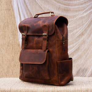 Sac à dos en cuir de qualité supérieure, prix de gros OEM, en vente. Sac à dos en cuir véritable de qualité premium, logo personnalisé. - Product Image 2