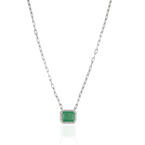 Custom Handmade 925 Sterling Silver Octagon Shape Natural <b>Emerald</b> Halo <b>Pendant</b> Necklace For Women's Party Accessories - Product Image 3