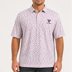 Trackstar Men's <b>Pink</b> Geometric Print <b>Polo</b> <b>Shirt</b> Short Sleeve Button Collar Casual Golf <b>Shirt</b> Custom Logo - Product Image 1