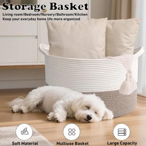 65L Large Woven Cotton Rope Nursery <b>Basket</b>, Laundry <b>Basket</b> Laundry Hamper with Handles,Blanket <b>Basket</b> <b>Storage</b> Bin - Product Image 6