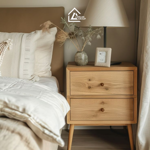 Modern Wooden <b>Bedside</b> Table with 2 Drawers | Minimalist Nightstand for Bedroom & Hotel - Product Image 3