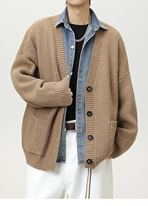 Suéter tipo cárdigan clásico de punto con botones para hombre - Product Image 3