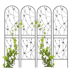 Set di 4 tralicci da giardino in metallo antiruggine 220 cm x 50 cm neri, supporto per piante rampicanti e decorazioni a forma di farfalla per esterni - Product Image 3