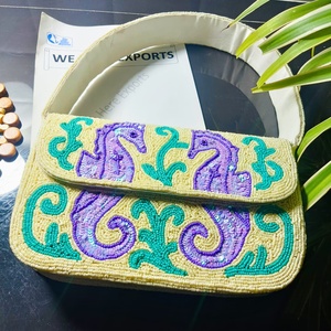 Bolsas Organizadoras de Ropa Hechas a Mano con Cuentas Moradas, Bordado de Tortuga Marina, Ecológicas, Duraderas, 100% Algodón, para Joyería Individual - Product Image 6