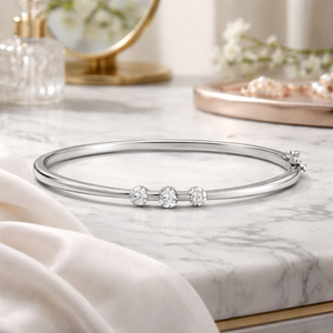 Elegant Three Diamond <b>Bangle</b> <b>Bracelet</b> | 14K White Gold Real Round Diamond <b>Bracelet</b> for Women Luxury Fine Jewelry Gift Collection - Product Image 3