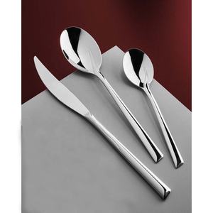 Ensemble de couverts à poignée ronde au design moderne et exclusif Ensemble de couverts polis miroir pour table de mariage en acier inoxydable argenté - Product Image 1