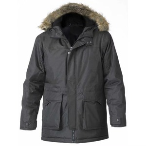 Parka d'hiver décontractée pour homme, grande taille, en polyester matelassé délavé avec garniture en fausse fourrure de mouton, coupe-vent, à col montant et capuche, fermeture éclair amovible - Product Image 4