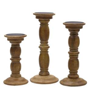 Luxury Nordic Wooden Marble Finish Pillar Candle Holder <b>Set</b> of3 Metal Top Taper Candle Stand for Wedding Table Home Decor Holder - Product Image 5