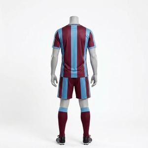 Custom Burgundy Sky Blue Vertical Stripe <b>Soccer</b> Uniform Set Short <b>Sleeve</b> Football Jersey Shorts <b>Socks</b> - Product Image 3