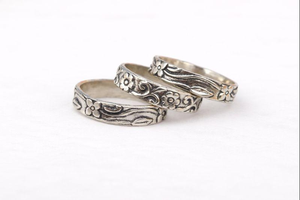 Oxidized Sterling <b>Silver</b> Floral <b>Stacking</b> <b>Ring</b> Set Boho Inspired Wedding Jewelry Collection Featuring Intricate Flower Engraved - Product Image 5