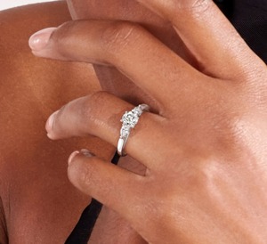 Roy Diamond 18K Rose White Gold Three Stone Lab Grown Diamond <b>Ring</b> Brilliant Pear Shape Side IGI Certified Bridal Custom 4 Prong - Product Image 5