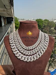 Cadena Cubana Miami de Moissanita Royal Saga Chapada en Platino y Plata 925 de 12mm/14mm/18mm Personalizada para Hombre - Product Image 3