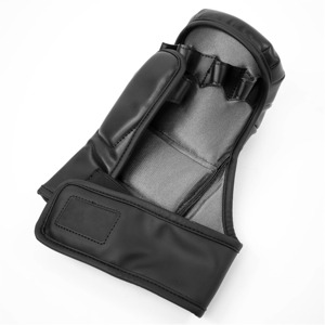 Premium <b>Black</b> MMA Gloves Faux Leather Grappling Mitts Professional Martial Arts Sparring Punching Training Open Palm Boxing 8 oz - Product Image 5