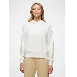 OEM Plain <b>Cream</b> <b>Fleece</b> Hoodie <b>Women</b> Minimalist Crossover Collar Drop Shoulder Pullover Wholesale Custom Made By Twin City - Product Image 1