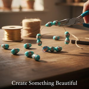 Perles de verre artisanal en turquoise | Style de mariage avec accents en cuivre |   Perles décoratives pour la fabrication de bijoux, brin de 8 pouces - Product Image 4