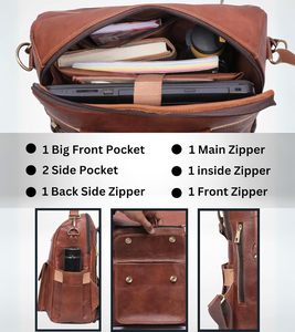 OEM Custom Women’s Leather Laptop <b>Backpack</b> <b>Brown</b> Designer <b>Backpack</b> Purse for Office Travel Daily Use - Product Image 3