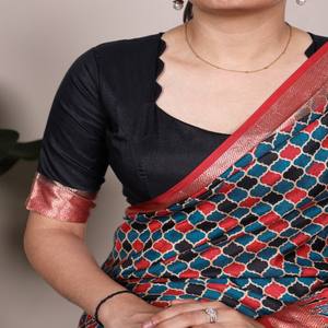 Sari en soie imprimée Tasar VASTRA COTTAGE avec bordure en viscose et pièce de blouse en soie Tasar pour tenue traditionnelle festive - Product Image 2