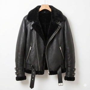 Veste en cuir pour homme de haute qualité, en fourrure de mouton, style aviateur, pour l'hiver, avec logo personnalisé. - Product Image 1