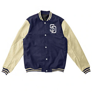Custom Autumn Winter Striped Embroidery Patches Leather Sleeves Wool <b>Mens</b> Vintage Baseball Letterman Varsity Jackets For <b>Men</b> - Product Image 1