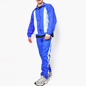 Ensemble de survêtement décontracté pour homme, bleu, à blocs de couleur, à capuche, manches longues, taille élastique, style sportif, léger, en coton, pour le jogging - Product Image 1