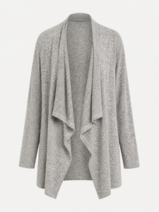 Women’s Fringed Knit <b>Cardigan</b> <b>Waterfall</b> Front Long Sleeve Open Front Lightweight Layering Sweater - Product Image 2
