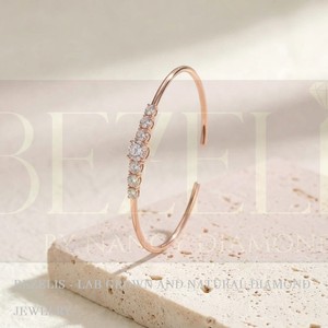 Brazalete de oro rosa de 18 quilates con diamantes creados en laboratorio de foco central graduado, brazalete de oro de 14 quilates con racimo de diamantes graduados. - Product Image 5