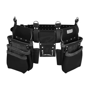 Ceinture à outils professionnelle pour charpentier, en toile marron, pochette imperméable, sangle réglable, plusieurs poches pour électriciens et charpentiers - Product Image 1