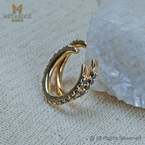 Manchette d'oreille en or jaune 14 carats avec diamant noir naturel, design de créateur, unisexe, bijoux fins, manchette d'oreille sans perçage - Product Image 5