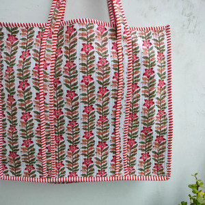 Bolso Tote Bohemio de Algodón Acolchado con Estampado Artesanal Indio, Bolso de Hombro de Lona Floral Jaipuri con Cremallera y Asas a Rayas - Product Image 5
